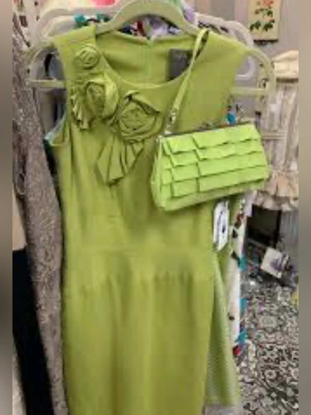 Plus size Taylor Lime Green Floral Appliqué Girls Dress with Matching Purse